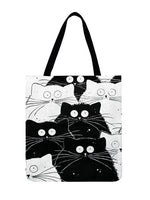 Ladies Shoulder Bag Black And White Cat Printed Tote Bag For Women Casual Foldable Shopping Bag Outdoor Beach Bag Daily Hand Bag