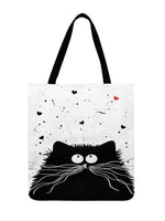Ladies Shoulder Bag Black And White Cat Printed Tote Bag For Women Casual Foldable Shopping Bag Outdoor Beach Bag Daily Hand Bag