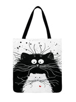Ladies Shoulder Bag Black And White Cat Printed Tote Bag For Women Casual Foldable Shopping Bag Outdoor Beach Bag Daily Hand Bag