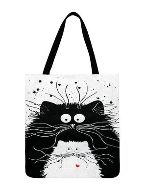 Ladies Shoulder Bag Black And White Cat Printed Tote Bag For Women Casual Foldable Shopping Bag Outdoor Beach Bag Daily Hand Bag