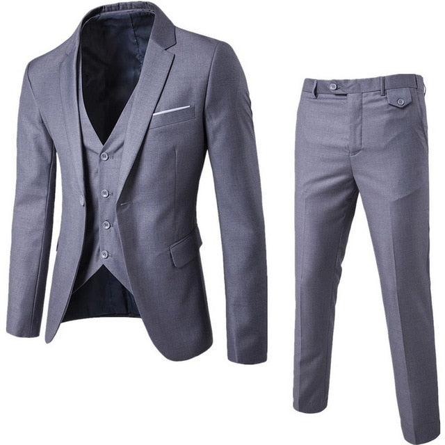 Oeak 2019 Men Thin Business Blazers Sets Groomsman Suit + Vest + Pants 3 Pieces Slim Sets Solid Color Wedding Party Suit Sets
