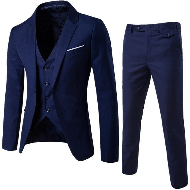 Oeak 2019 Men Thin Business Blazers Sets Groomsman Suit + Vest + Pants 3 Pieces Slim Sets Solid Color Wedding Party Suit Sets