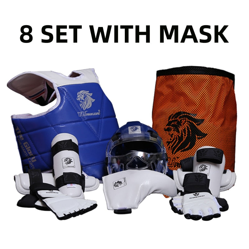 Taekwondo Protector 8 set Full  Karate Tkd 8 piece helmet Chest tae kwon do and Ankle Sanda Boxing Match Black Belt Children