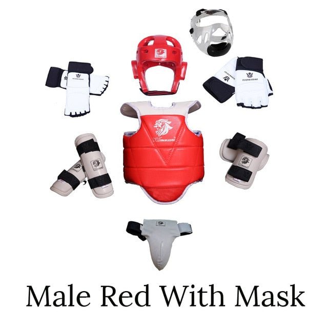 Taekwondo Protector 8 set Full  Karate Tkd 8 piece helmet Chest tae kwon do and Ankle Sanda Boxing Match Black Belt Children
