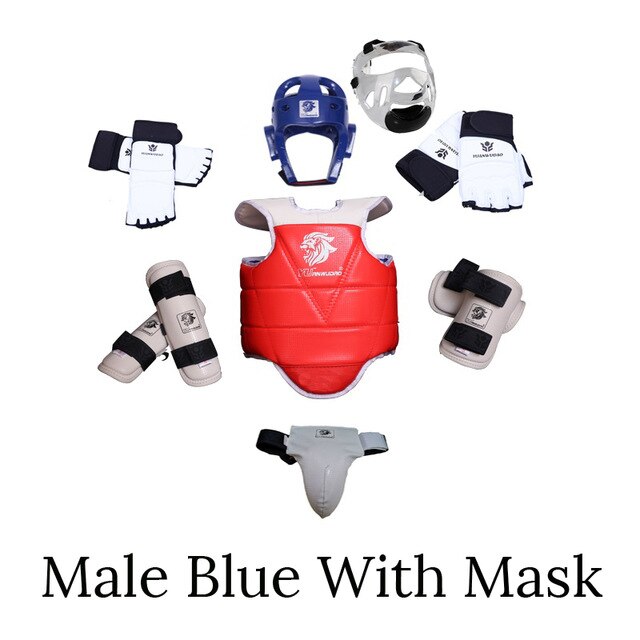 Taekwondo Protector 8 set Full  Karate Tkd 8 piece helmet Chest tae kwon do and Ankle Sanda Boxing Match Black Belt Children