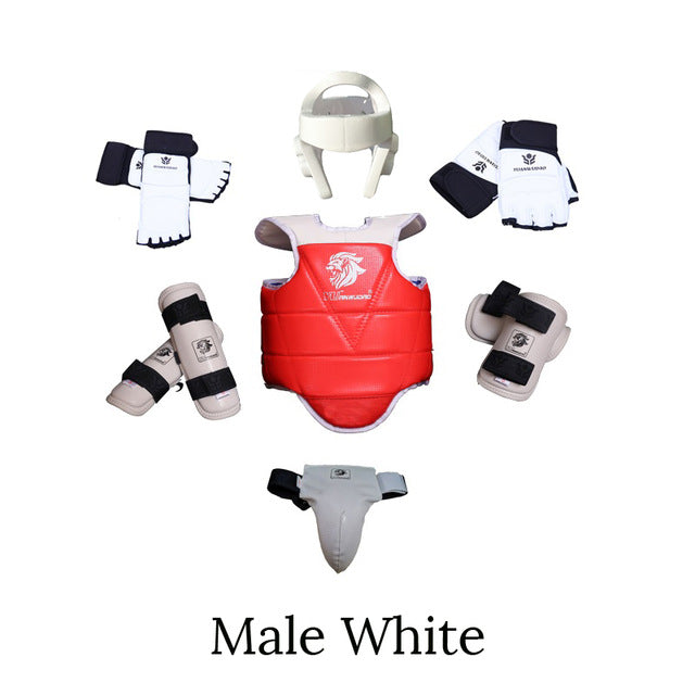Taekwondo Protector 8 set Full  Karate Tkd 8 piece helmet Chest tae kwon do and Ankle Sanda Boxing Match Black Belt Children