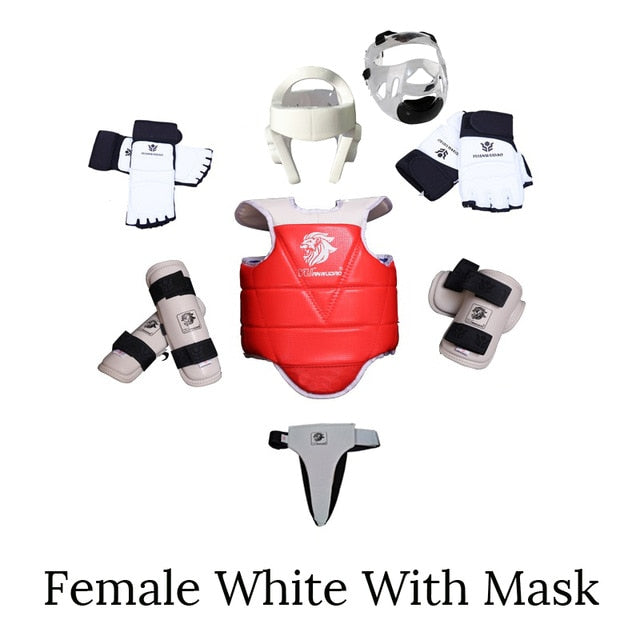 Taekwondo Protector 8 set Full  Karate Tkd 8 piece helmet Chest tae kwon do and Ankle Sanda Boxing Match Black Belt Children