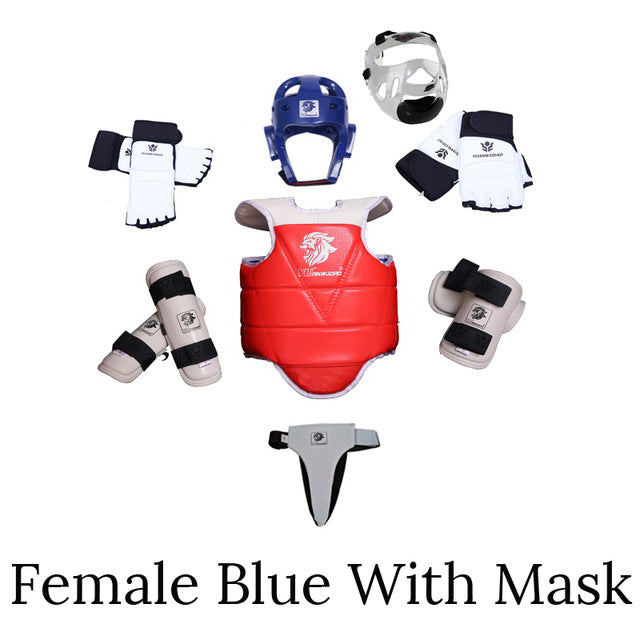Taekwondo Protector 8 set Full  Karate Tkd 8 piece helmet Chest tae kwon do and Ankle Sanda Boxing Match Black Belt Children