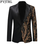 PYJTRL Tide Mens Gold Sequins Slim Fit Black Balzer Hip Hop Stage Singers Prom Dress Suit Jacket Party Jacket Men