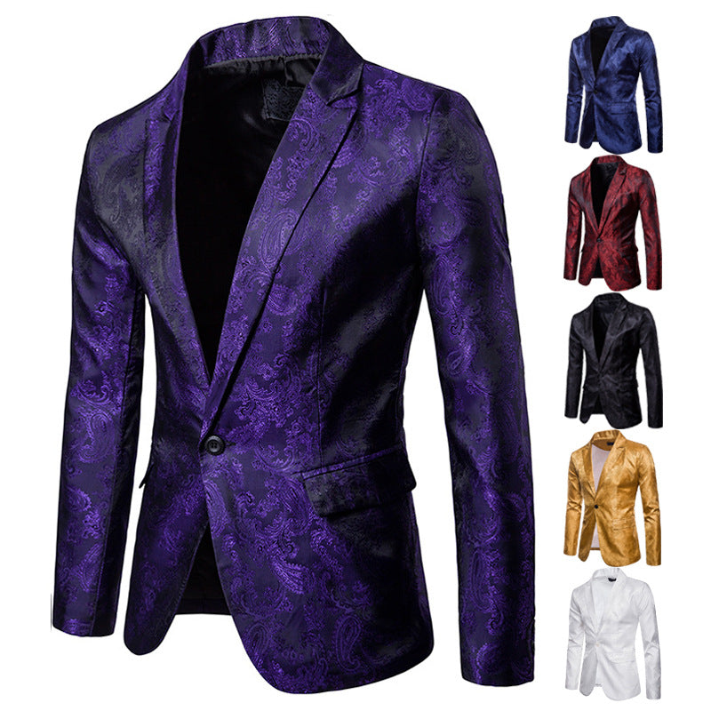 Purple Suit Men Luxury Slim Fit Blazer Male Plus Size Long Sleeve Fancy Floral Decoration Party Suit Vintage Social Boys Blazer