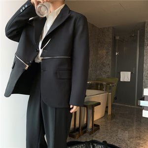 2020 New Men Zipper Design Casual Suit Blazer Jacket Overcoat Male Japan High Street Suit Coat Outerwear Spring Autumn