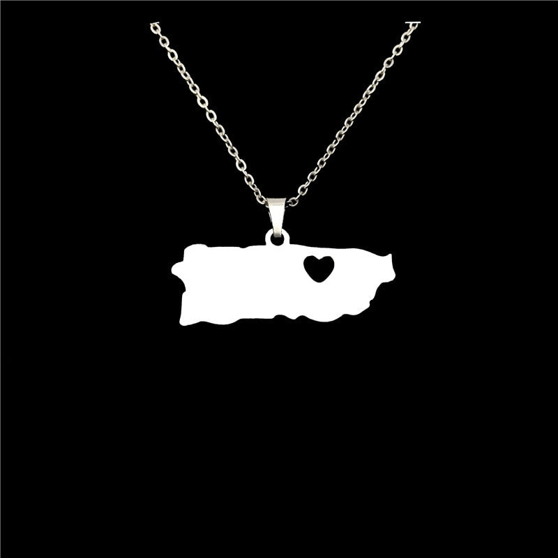 Fashion Stainless Steel Necklace Puerto Rico With Heart Map Pendant Necklaces for Women Statement Jewelery Puerto Ricans Gift