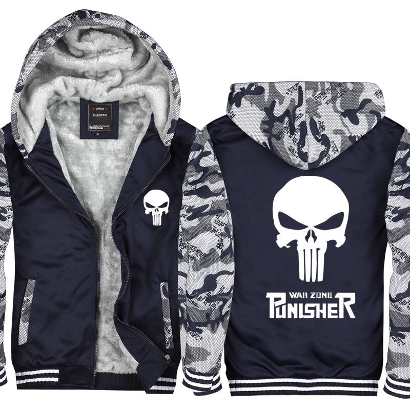 Jacket Men 2019 Winter Thick Warm Fleece Zipper Coat for Mens Sport Wear Tracksuit Male European Hoodie Punisher Cosplay Costume
