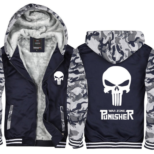 Jacket Men 2019 Winter Thick Warm Fleece Zipper Coat for Mens Sport Wear Tracksuit Male European Hoodie Punisher Cosplay Costume