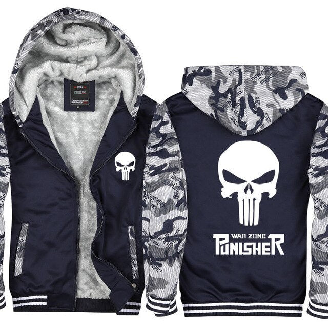 Jacket Men 2019 Winter Thick Warm Fleece Zipper Coat for Mens Sport Wear Tracksuit Male European Hoodie Punisher Cosplay Costume