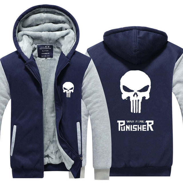 Jacket Men 2019 Winter Thick Warm Fleece Zipper Coat for Mens Sport Wear Tracksuit Male European Hoodie Punisher Cosplay Costume