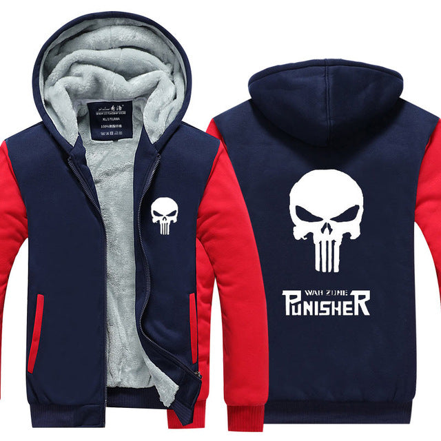 Jacket Men 2019 Winter Thick Warm Fleece Zipper Coat for Mens Sport Wear Tracksuit Male European Hoodie Punisher Cosplay Costume