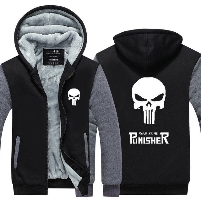Jacket Men 2019 Winter Thick Warm Fleece Zipper Coat for Mens Sport Wear Tracksuit Male European Hoodie Punisher Cosplay Costume