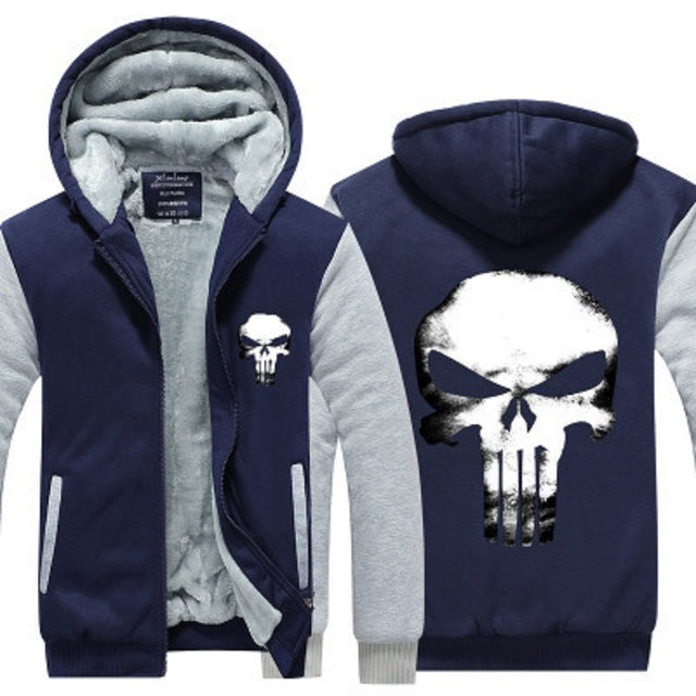 Jacket Men 2019 Winter Thick Warm Fleece Zipper Coat for Mens Sport Wear Tracksuit Male European Hoodie Punisher Cosplay Costume