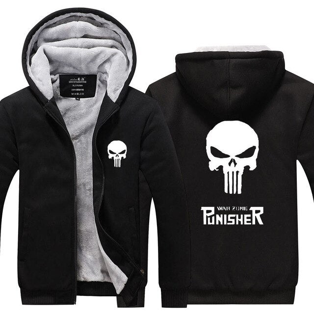 Jacket Men 2019 Winter Thick Warm Fleece Zipper Coat for Mens Sport Wear Tracksuit Male European Hoodie Punisher Cosplay Costume