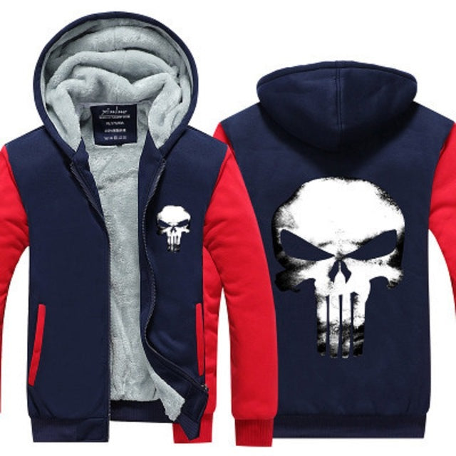 Jacket Men 2019 Winter Thick Warm Fleece Zipper Coat for Mens Sport Wear Tracksuit Male European Hoodie Punisher Cosplay Costume
