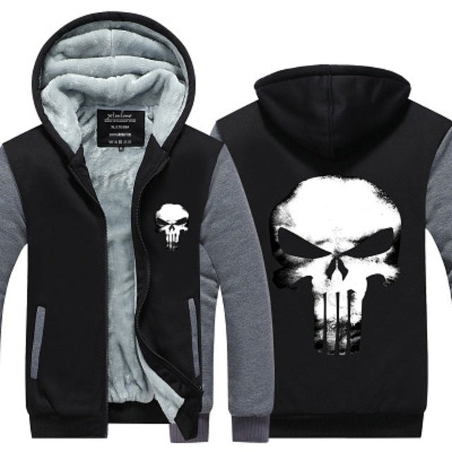 Jacket Men 2019 Winter Thick Warm Fleece Zipper Coat for Mens Sport Wear Tracksuit Male European Hoodie Punisher Cosplay Costume