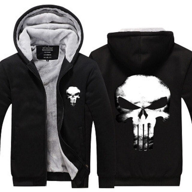 Jacket Men 2019 Winter Thick Warm Fleece Zipper Coat for Mens Sport Wear Tracksuit Male European Hoodie Punisher Cosplay Costume