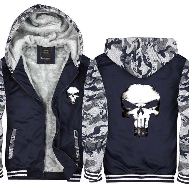 Jacket Men 2019 Winter Thick Warm Fleece Zipper Coat for Mens Sport Wear Tracksuit Male European Hoodie Punisher Cosplay Costume