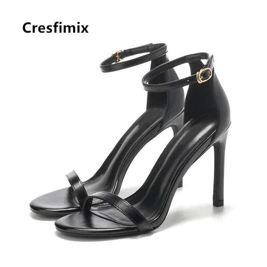 Cresfimix Femmes Hauts Talons Ladies Classic Black Patent Leather High Heel Stiletto Women Casual Summer Open Toe Shoes C5737