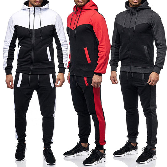 2pcs Men's Tracksuit Sports Suit Gym Fitness Patchwork Hoodie Clothes Running Jogging Sport Wear Exercise Workout Tights
