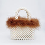 Faux Fur Pearl Evening Bag Women Hand Woven Panelled Beaded Tote Purses And Handbags Female Cute Shoulder Bag Dinner Party New