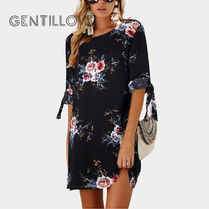 Gentillove Summer Dress Women Boho Style Floral Print Chiffon Dress Tunic Beach Sundress Maxi Party Dress Plus Size 5XL Vestidos
