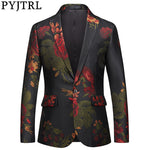 PYJTRL Men Blazer Fashion Jacquard Floral Slim Fit Casual Suit Jacket Veste Homme Costume Gentlemen Luxurious Dress Blazers