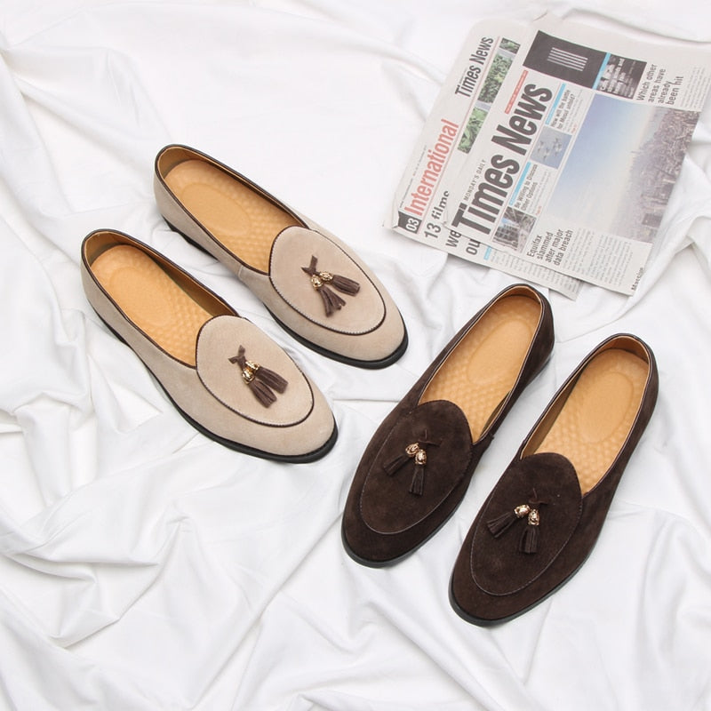 2020 New Style Italian Luxury Brand Tassel Man Leather Loafer Leather Casual Flats Round Toe Comfortable Office Men Dress Shoes