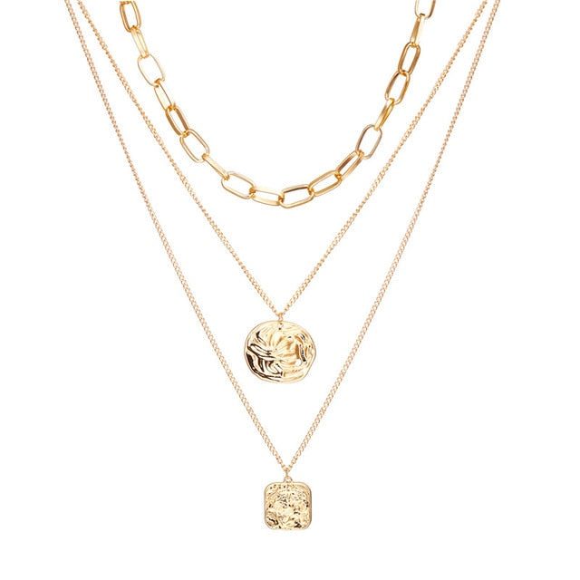 Vintage Gold Portrait Coin Pearl Pendant Necklaces For Women Bohemia Fashion Multi-layer Pearl Long Necklace 2020 Jewelry