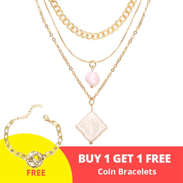 Vintage Gold Portrait Coin Pearl Pendant Necklaces For Women Bohemia Fashion Multi-layer Pearl Long Necklace 2020 Jewelry