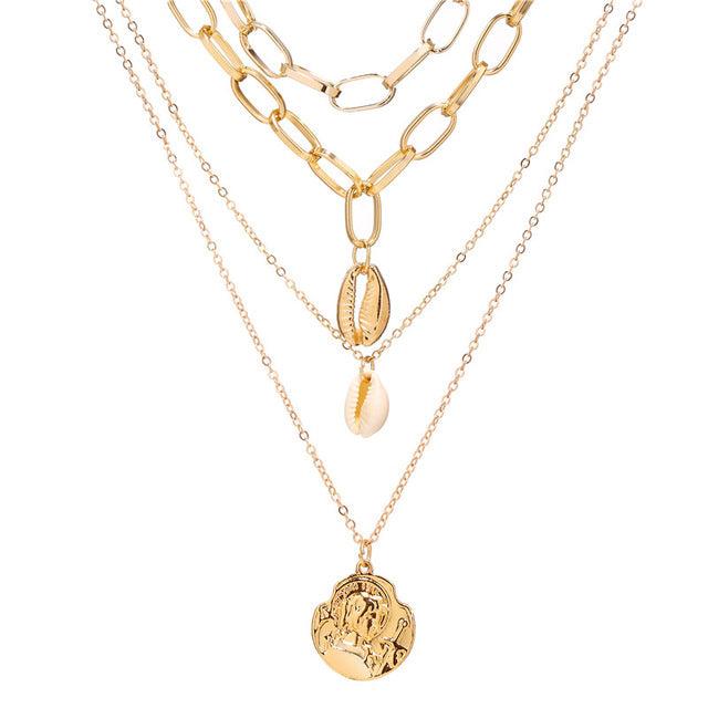 Vintage Gold Portrait Coin Pearl Pendant Necklaces For Women Bohemia Fashion Multi-layer Pearl Long Necklace 2020 Jewelry