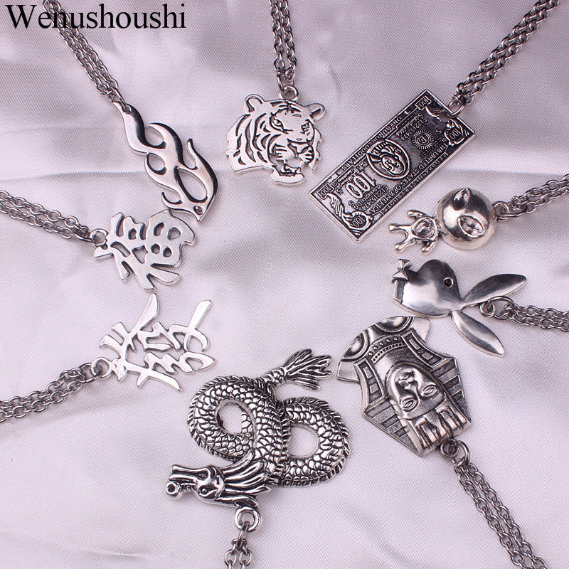 stainless steel chain 3mm trendy angel Play rabbit head tiger unicorn Necklace women unisex jewelry new punk flame necklaces men
