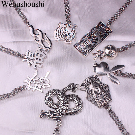 stainless steel chain 3mm trendy angel Play rabbit head tiger unicorn Necklace women unisex jewelry new punk flame necklaces men