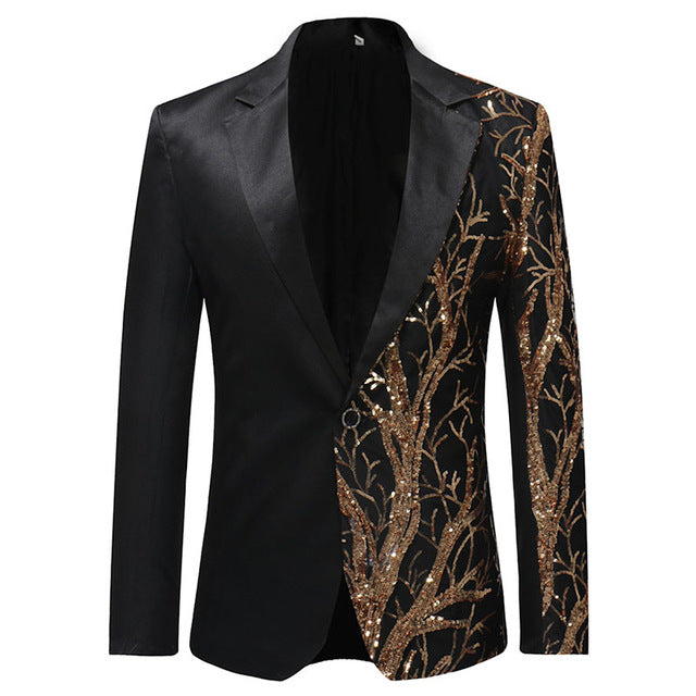 PYJTRL Tide Mens Gold Sequins Slim Fit Black Balzer Hip Hop Stage Singers Prom Dress Suit Jacket Party Jacket Men
