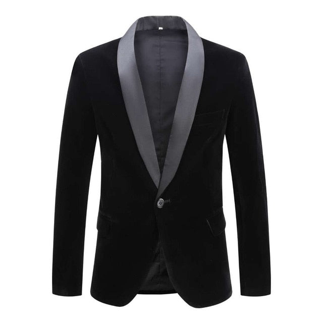 PYJTRL Male Plus Size Classic Black Shawl Lapel Velvet Blazer Men Fashion Casual Wedding Groom Slim Suit Jacket Singers Costume