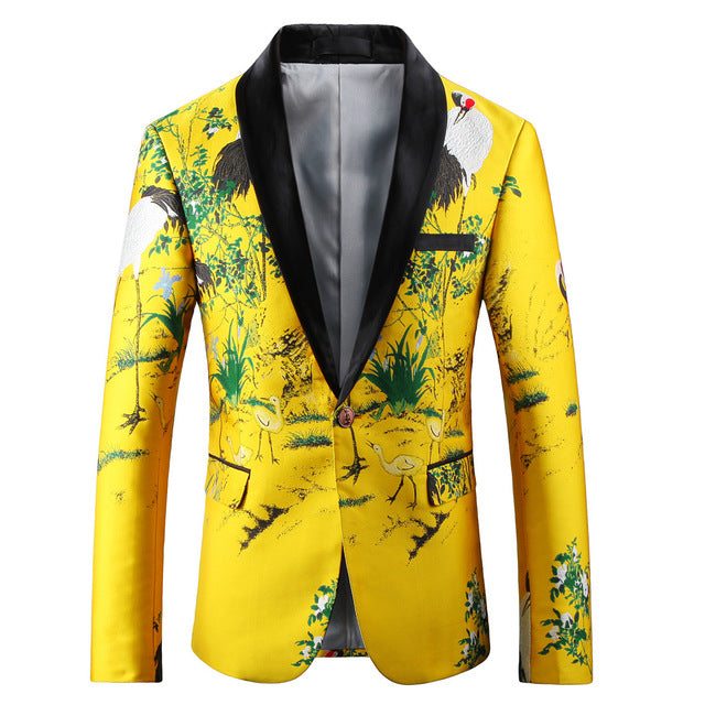 PYJTRL Men Luxurious Jacquard Yellow Gold Slim Fit Blazers Chinese Style Fashion Casual Suit Jacket Signers Clothing