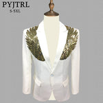 PYJTRL Blazer Men Stylish Gold Silver Wing Sequins Slim Fit Shiny Blazers Party Prom Stage DJ Singers Suit Jacket Costume