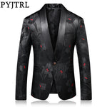 PYJTRL Quality Blazer Men Luxurious Jacquard Black Red Floral Pattern Causal Suit Jacket Night Club Singers Stylish Suit Jacket