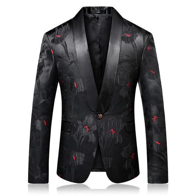 PYJTRL Quality Blazer Men Luxurious Jacquard Black Red Floral Pattern Causal Suit Jacket Night Club Singers Stylish Suit Jacket