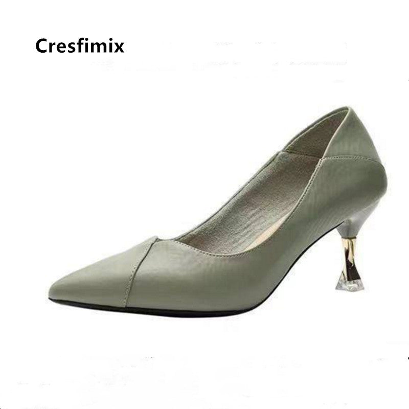 Cresfimix Women Fashion Sweet High Quality Slip on High Heels Ladies Casual Green Summer High Heel Shoes & Pumps Zapatos B9114