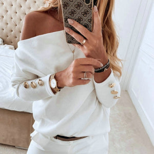 2020  Sexy Off Shoulder Tops and Shirt Sexy Off Shoulder Long Sleeve Solid Color Women Blouse Fall Clothing