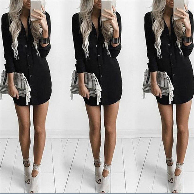 Women's Long Sleeves Blouse Ladies Loose Casual Wear New Summer Long Chiffon Tops Blouse Soild Color Bottons Sexy Dress Hot Sale
