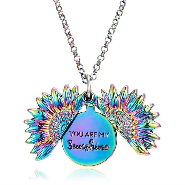 Gold Silver Color Open Locket Necklace Engraved You Are My Sunshine Sunflower Pendant Necklace Unique Party Jewelry Gift