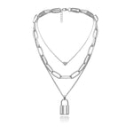 Hip Hop Multi Layers chain necklace with heart lock women/men punk rock padlock pendant necklace emo grunge Goth jewelry